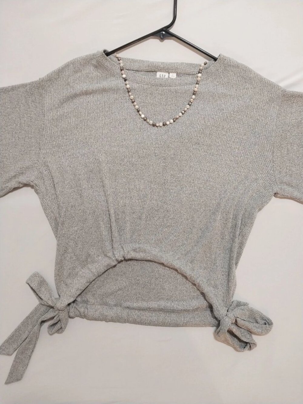 Women’s Y2K Minimalist Old Money Balletcore GAP Gray Knit Tie Front Top Small